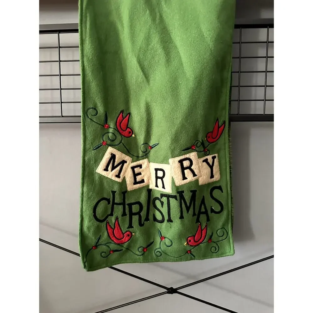 Merry Christmas Green Table Runner